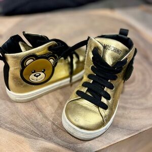Moschino Shiny Gold Bear Sneakers for Kids